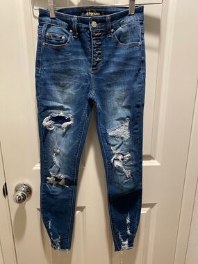 Indigo Rein Distressed Skinny Jeans in Dark Blue
